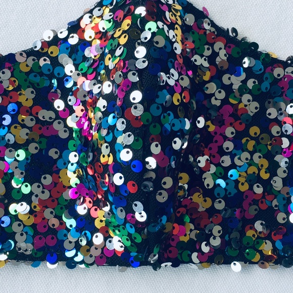 HAND CRAFTED SEQUIN FACE MASK BLING RAINBOW - Picture 9 of 11